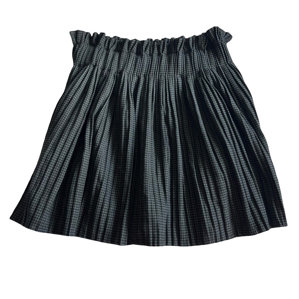 ZARA Pleated Mini Skirt Houndstooth Ruched Smocked Waist Medium